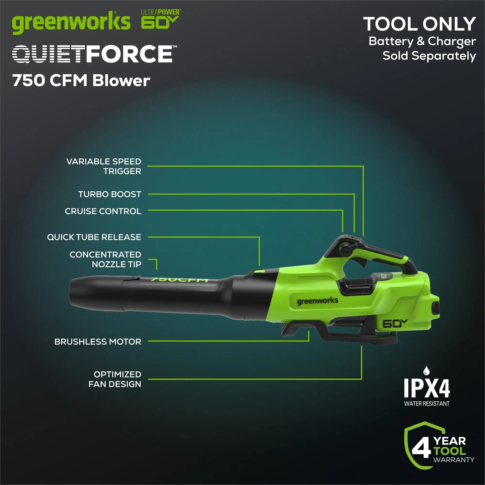 Greenworks 60V Pro Leaf Blower - 750 CFM