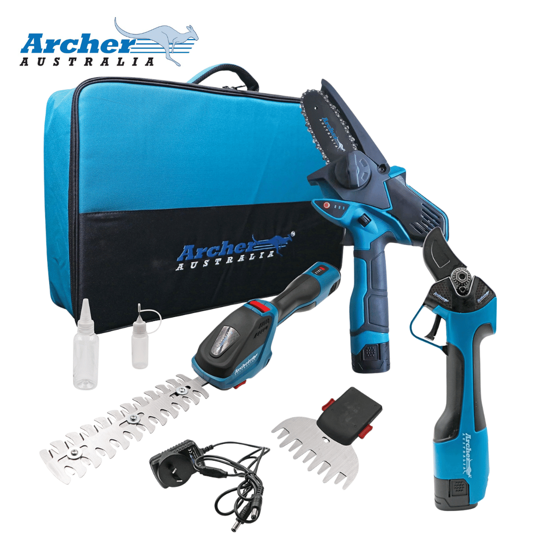 Archer Mini Battery Chainsaw, Pruning Shears & Grass/Hedge Shears - 3pc Kit