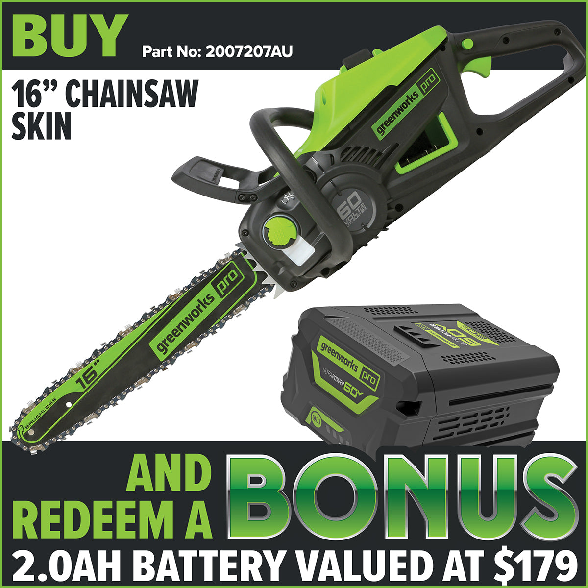 Greenworks 60V Pro Brushless Chainsaw (16")