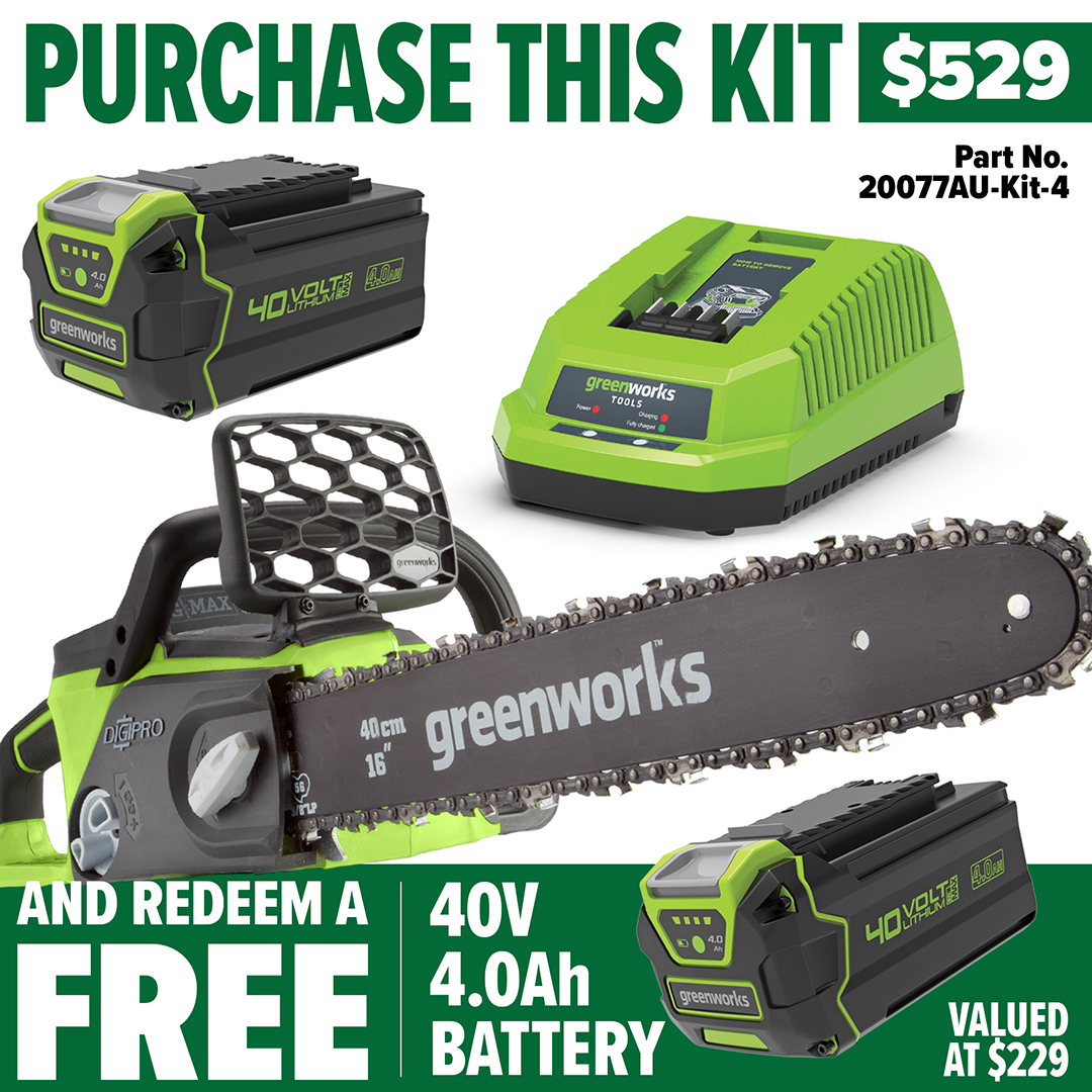 Greenworks 40V Brushless Chainsaw 40cm (16″) 4.0Ah Kit - Redemption Offer!