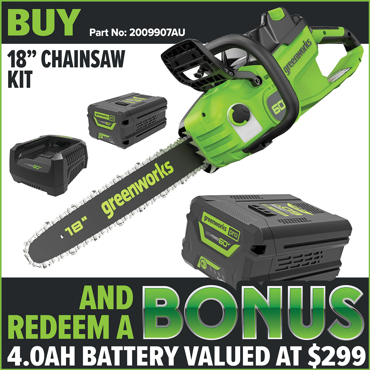 Greenworks 60V 18” (45cm) 2.0 kW Brushless Chainsaw