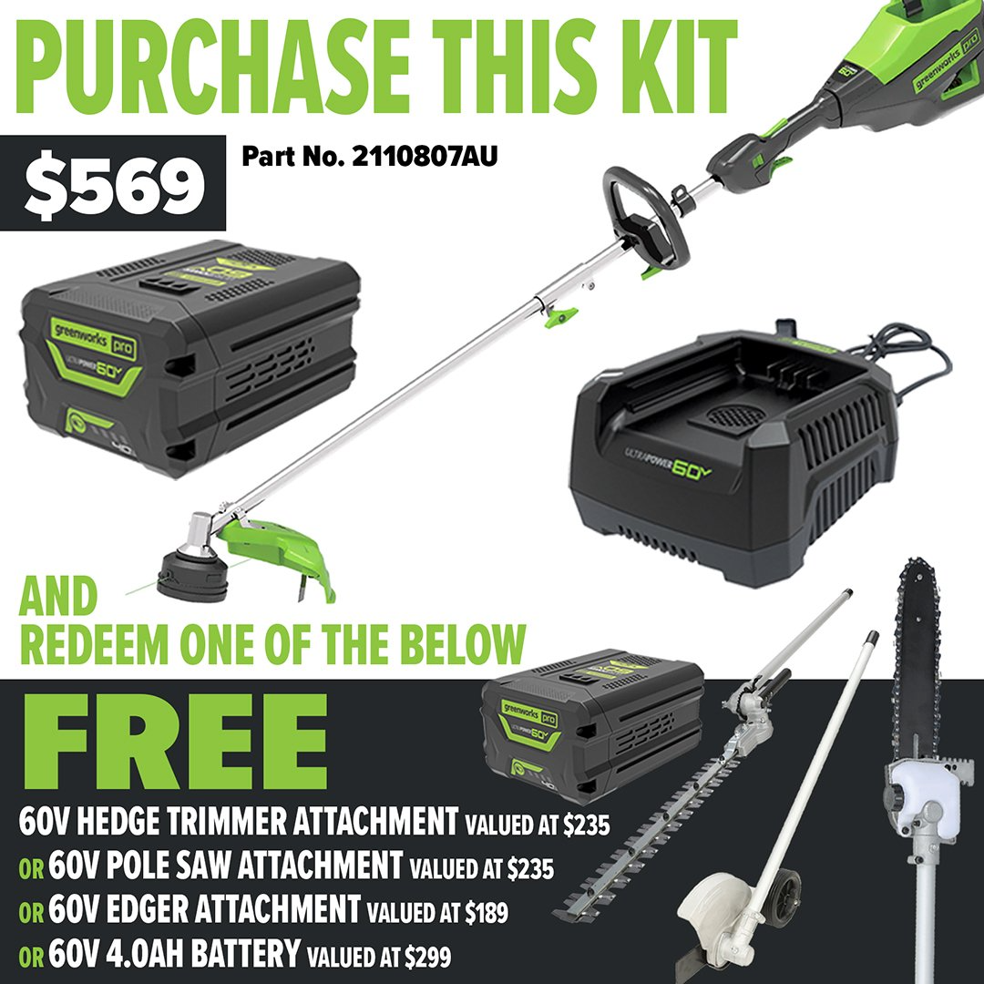 Greenworks 60V Pro String Trimmer 4.0AH Kit - Redemption Offer!