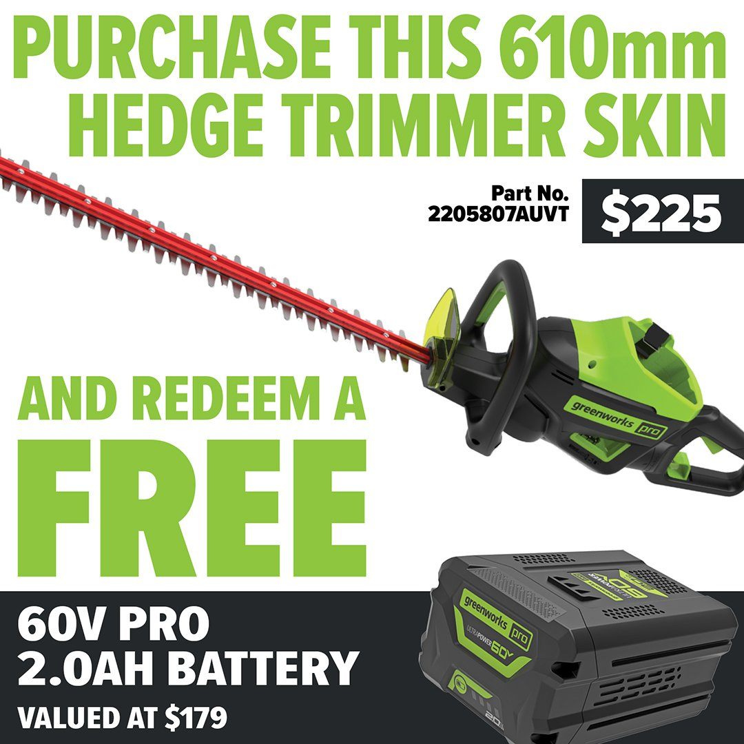 Greenworks 60V Pro Brushless Hedge Trimmer Skin - Remption Offer!