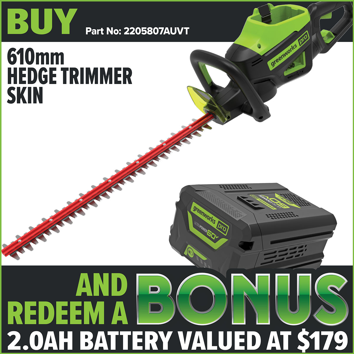 Greenworks 60V Pro Brushless Hedge Trimmer (26")
