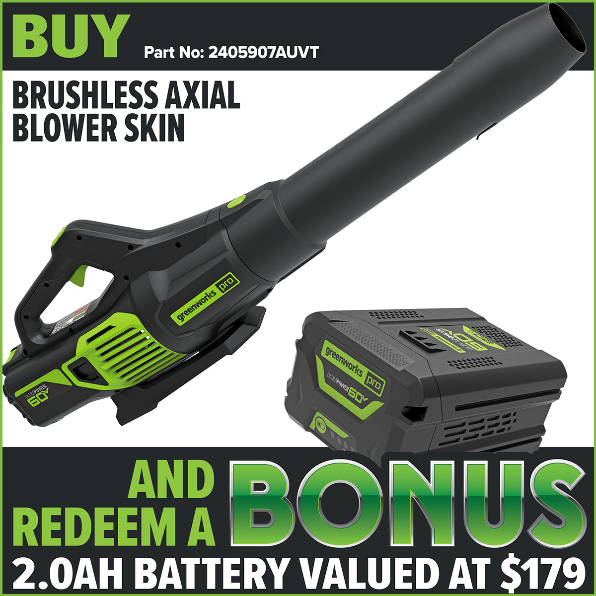 Greenworks 60V Pro Brushless Axial Leaf Blower