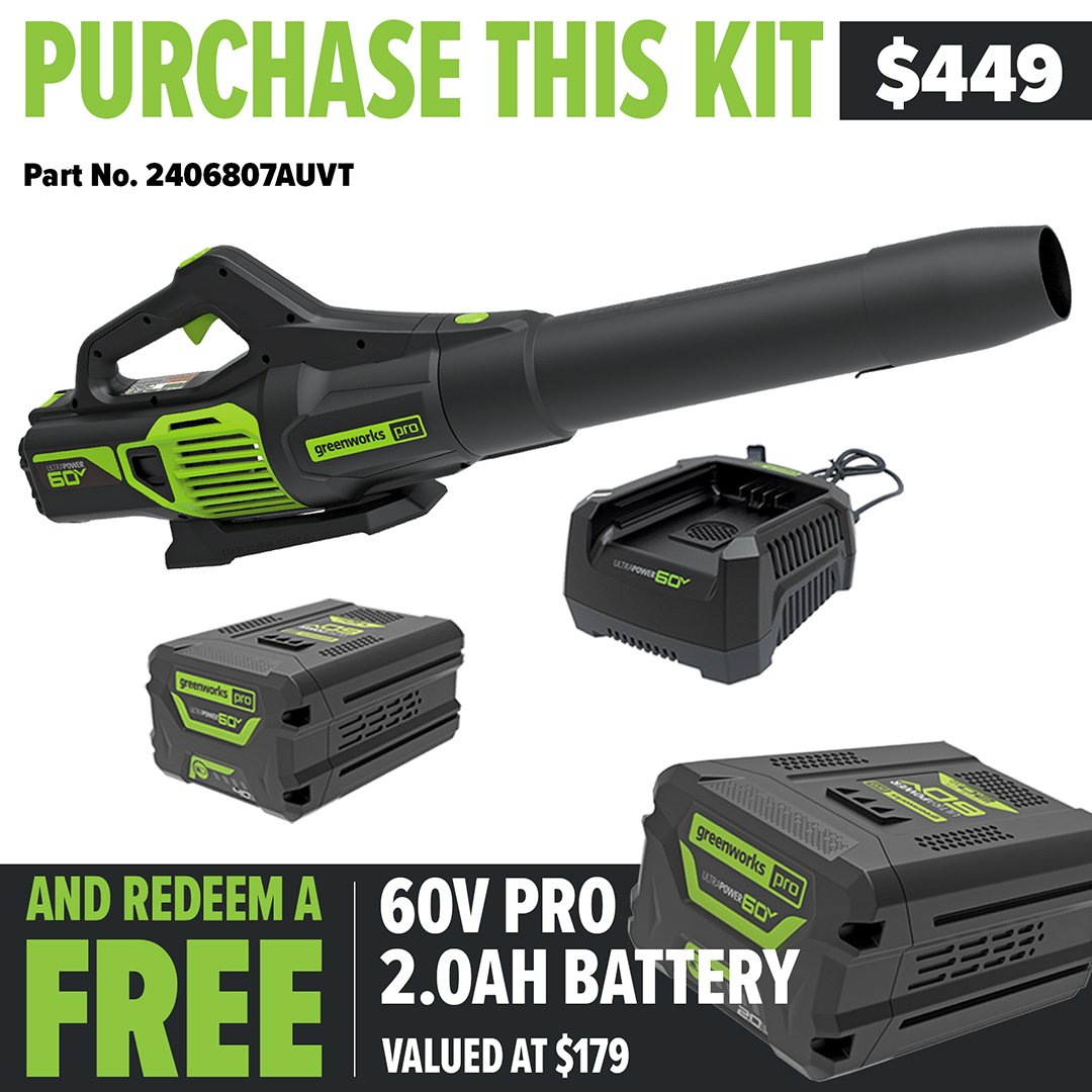 Greenworks 60V Pro Brushless Axial Blower 4.0AH Kit - Redemption Offer!