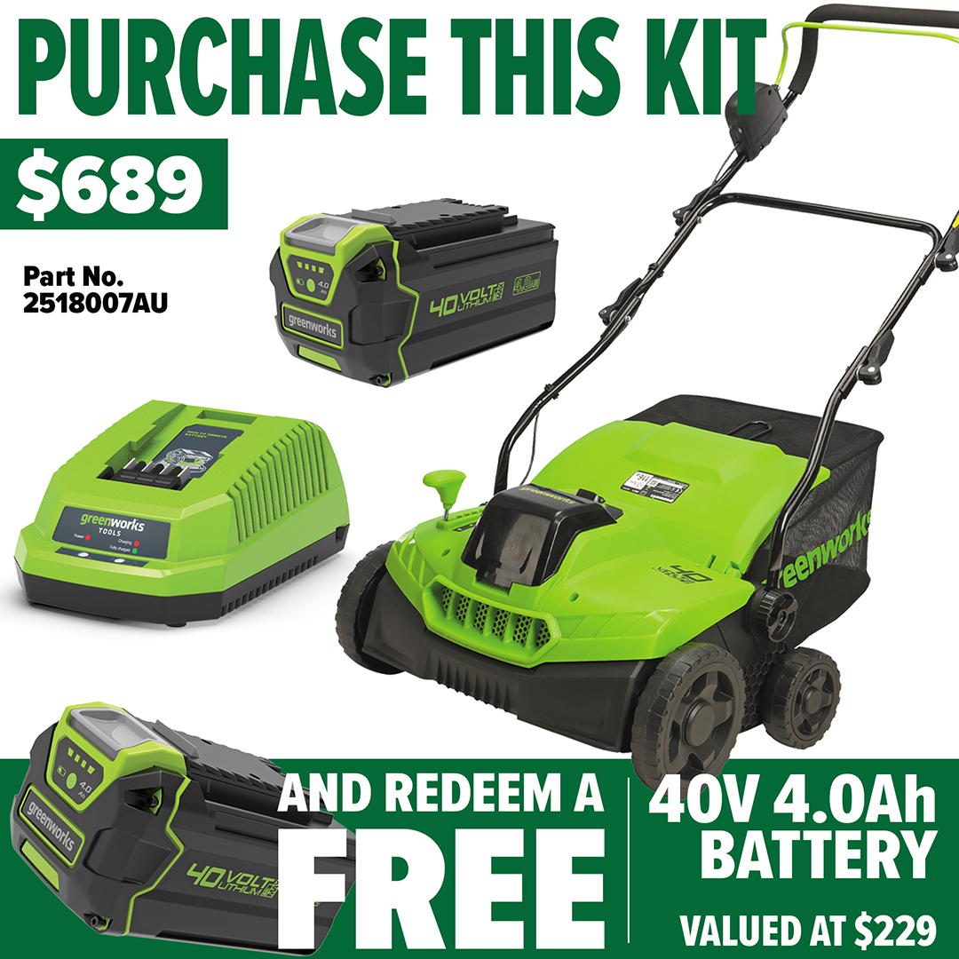 Greenworks 40V Dethatcher/Scarifier 4.0Ah Kit - Redemption Offer!