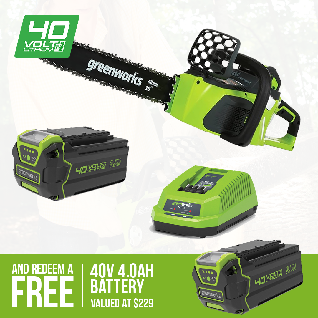Greenworks 40V Brushless Chainsaw 40cm Kit with 4Ah Battery & Charger