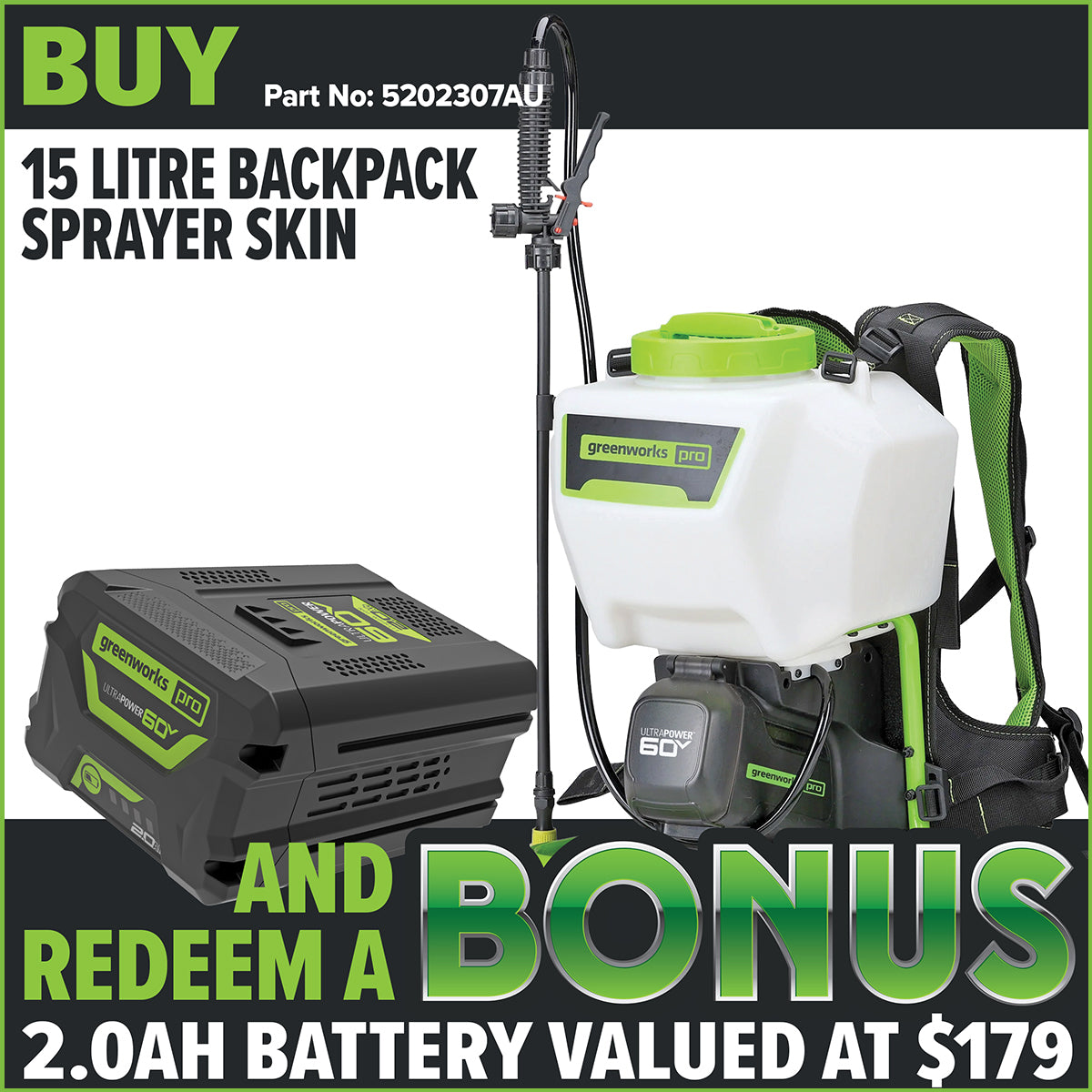 Greenworks 60V 70PSI Backpack Pressure Sprayer
