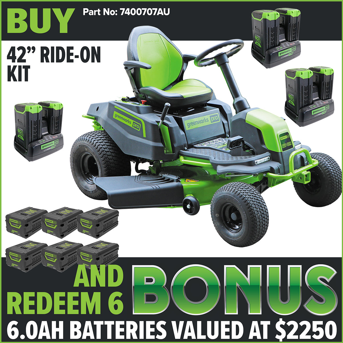 Greenworks 60V Pro 42" Ride-On Lawnmower