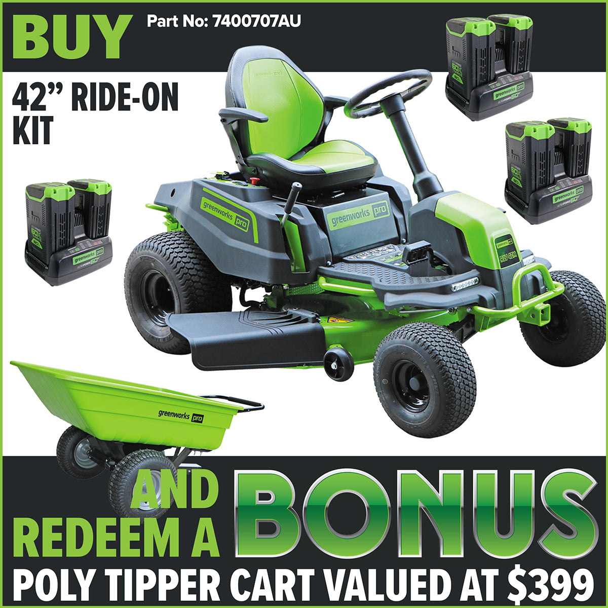 Greenworks 60V Pro 42" Ride-On Lawnmower