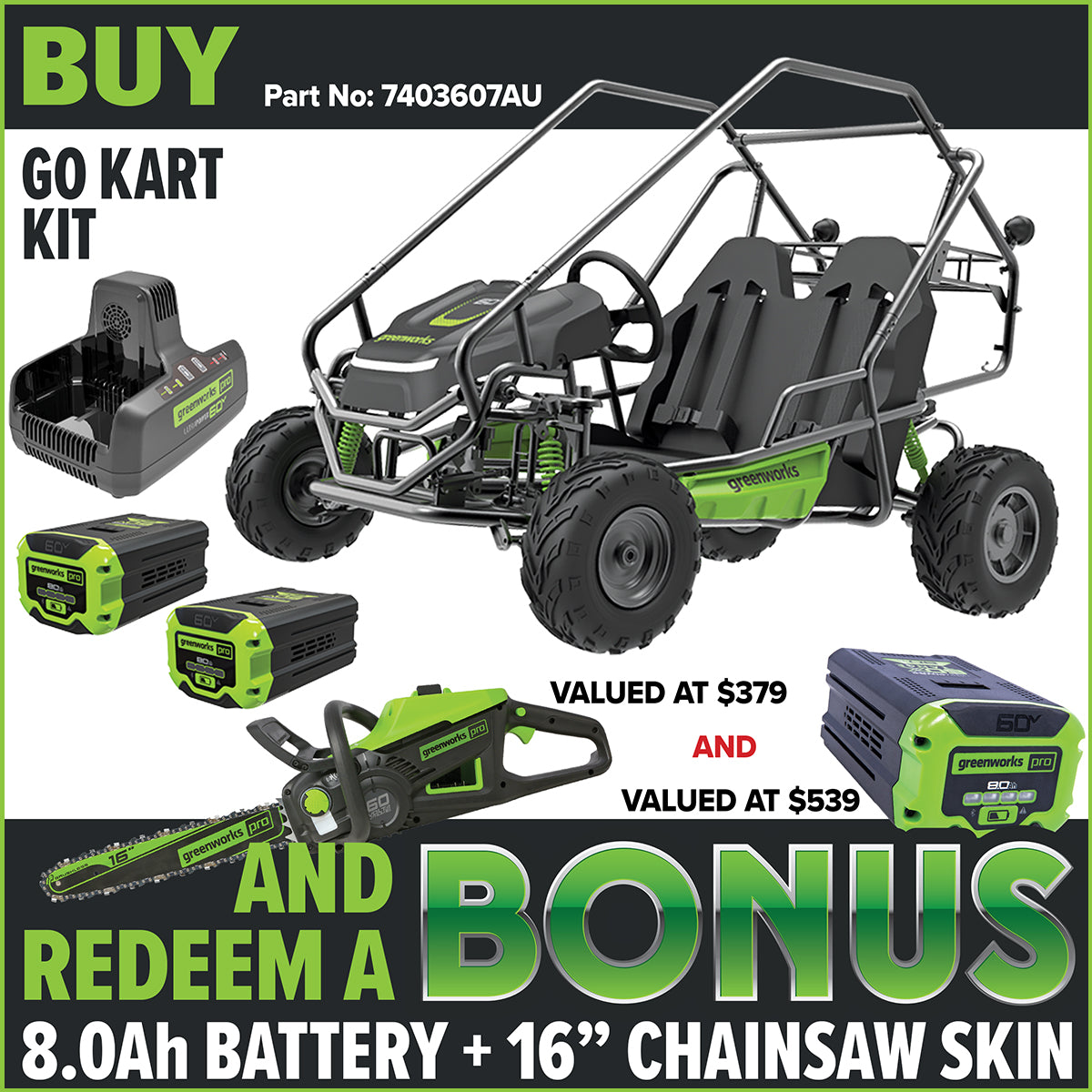 Greenworks 60V STEALTH Series All-Terrain 2-Seat Electric Youth Go-Kart