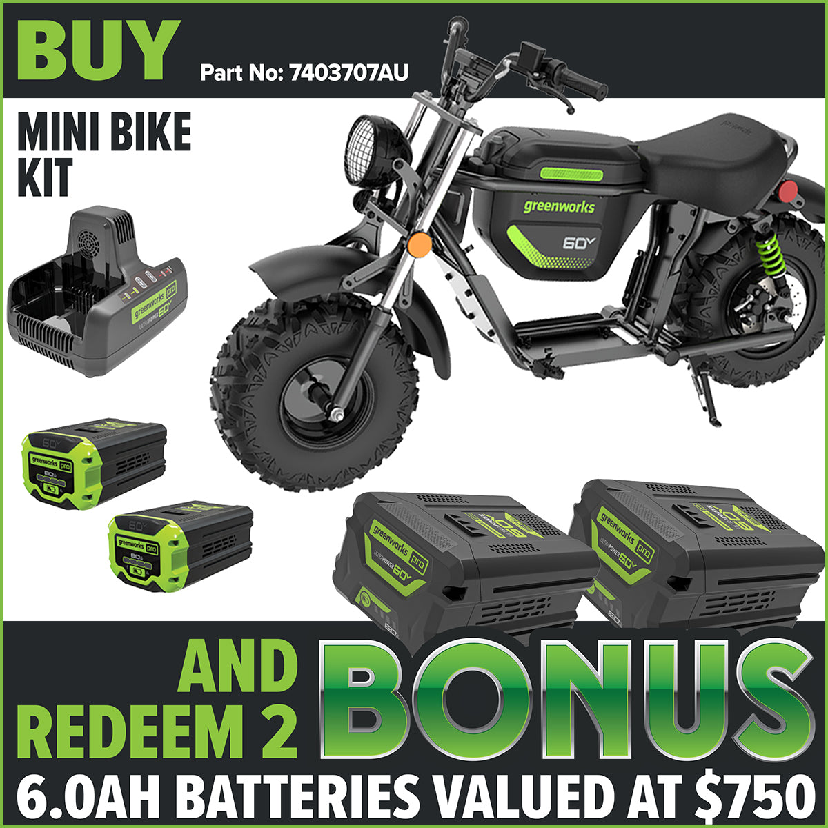 Greenworks 60V STEALTH Series Off-Road Mini Bike - DYF