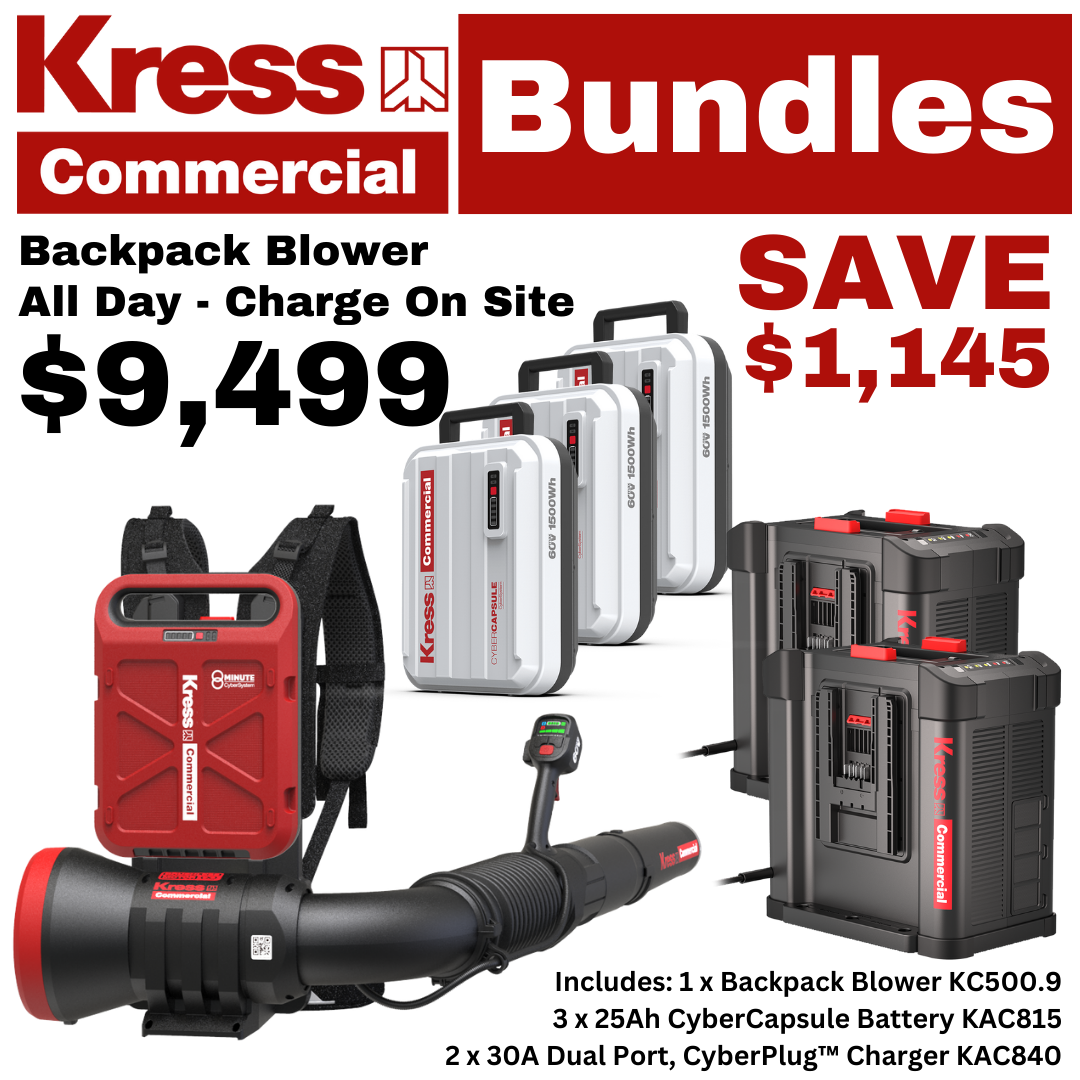 Kress 60V Commercial Backpack Leaf Blower - All Day Charge on Site!